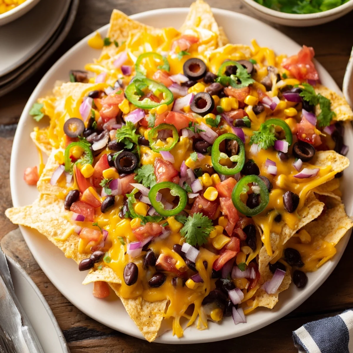 Shareable Sheet Pan Nachos with a crispy chip base, perfect for parties, piled high with fresh, colorful ingredients.