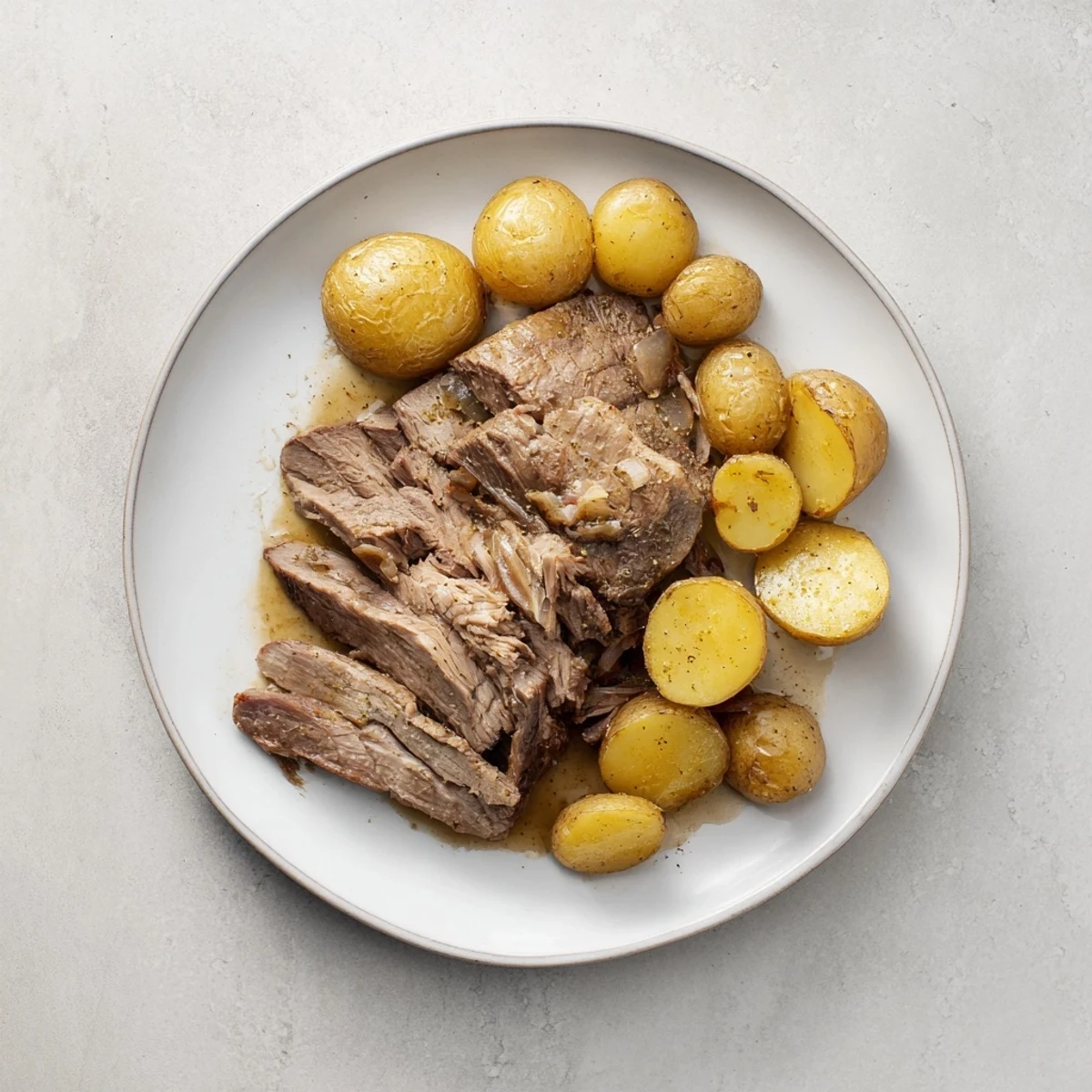 A comforting close-up: slow cooker pot roast with potatoes, ready for a hearty, flavorful meal.
