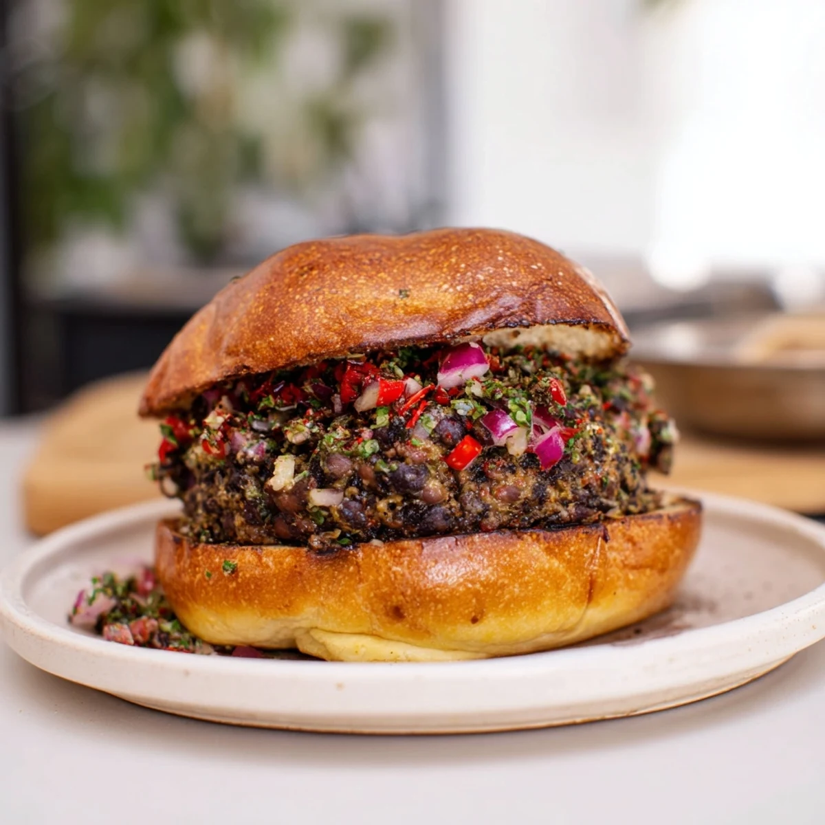 Golden-brown vegetarian black bean burgers ready to be piled high with fresh toppings for any meal.