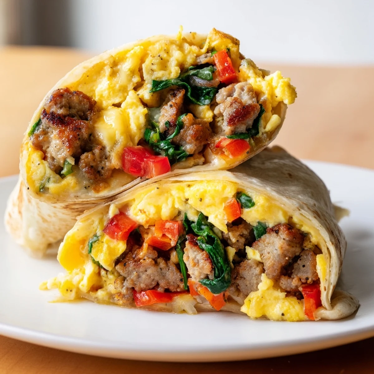 Golden-brown make-ahead breakfast burritos bursting with savory sausage, ready for a quick and easy breakfast.