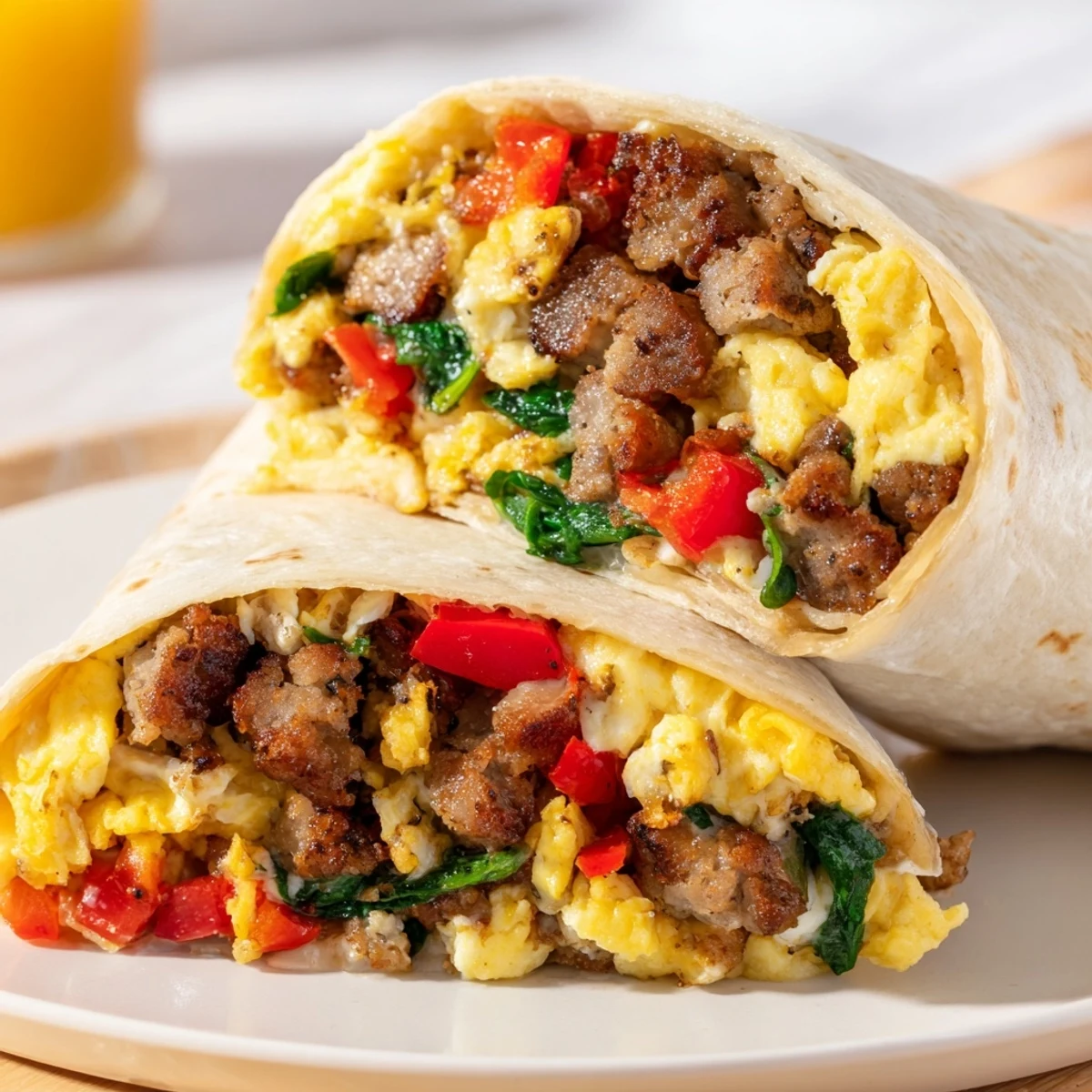 Hearty make-ahead breakfast burritos with scrambled eggs, sausage, and melty cheddar cheese, a perfect start.