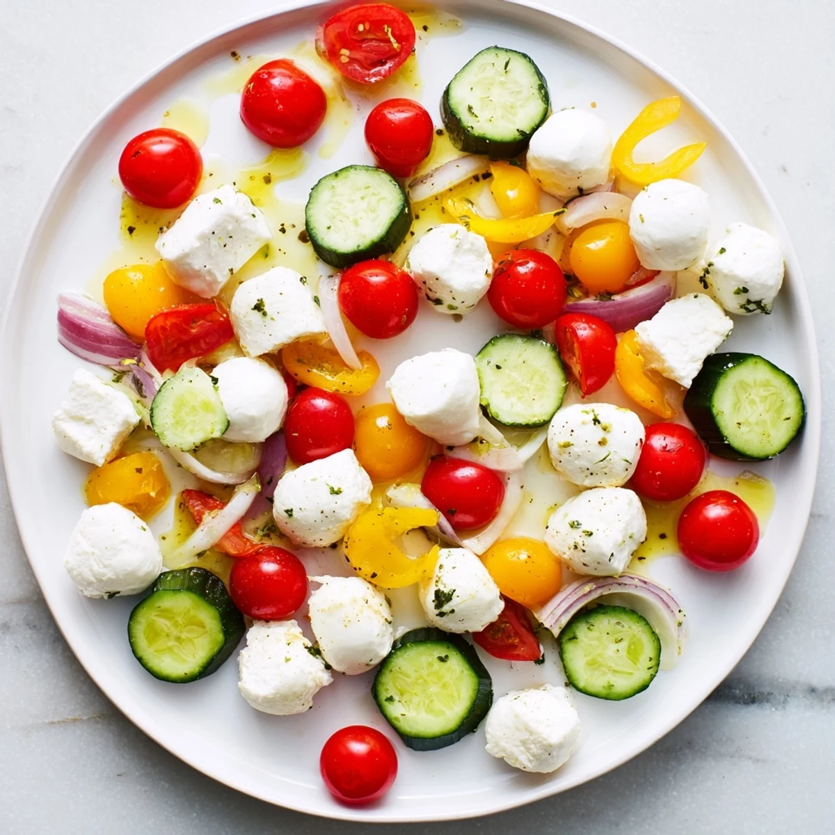 A beautiful Sun-Drenched Patio mezze platter overflowing with colorful, fresh Mediterranean ingredients.
