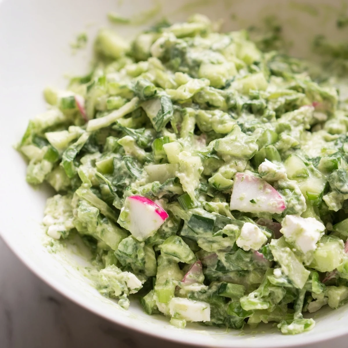 Creamy Green Goddess Cabbage Dip, brimming with crunchy veggies, perfect for chips and snacking.