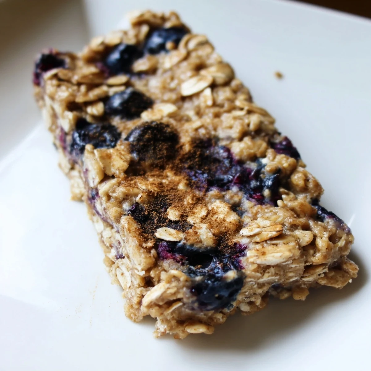 Warm blueberry banana oatmeal protein bars, fresh from the oven, offering a wholesome breakfast.
