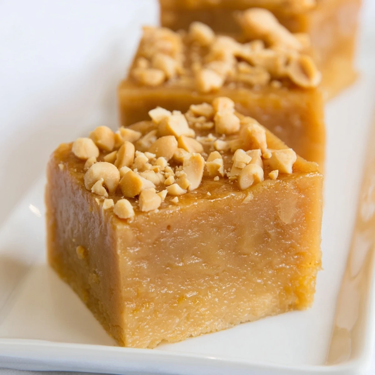 Warm Peanut Butter Mochi Cake slices, with a soft, pillowy texture, perfect for dessert tonight.
