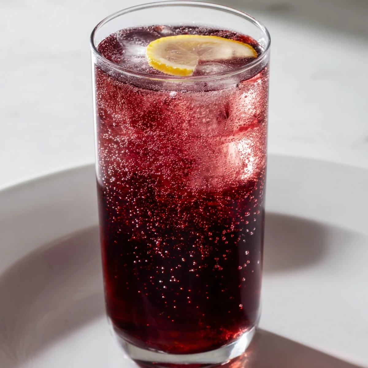Pouring sparkling water into a glass makes this simple, soothing Sleepy Girl Mocktail, ready to enjoy before bed.