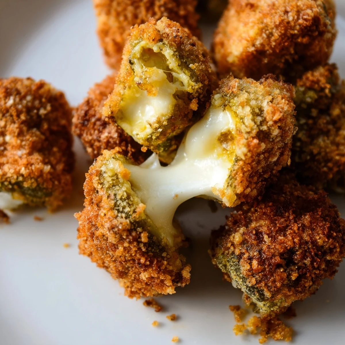 Golden, crispy Crispy Chickle Bites ready to dip; imagine the perfect party appetizer with melty cheese.