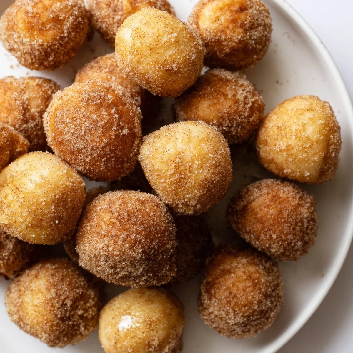 Golden air fryer cinnamon donuts, fresh-baked with a warm dusting of sweet cinnamon sugar, ready to enjoy.