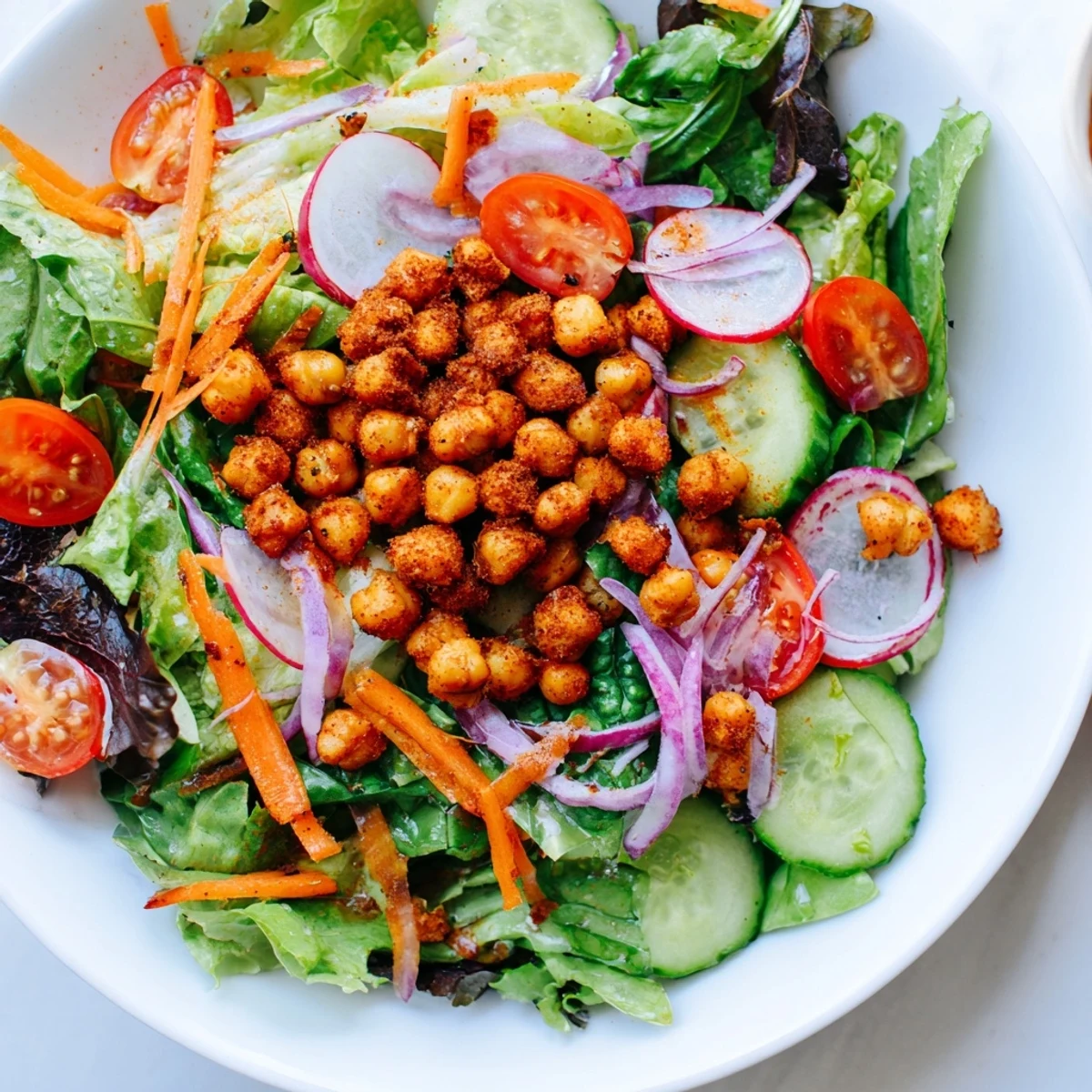 This vibrant Mixed Greens Salad with crispy chickpea croutons promises a fantastic, flavor-packed dining experience.