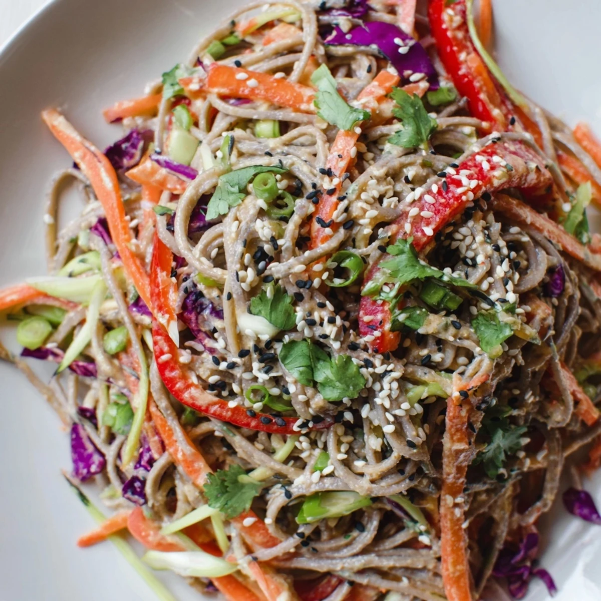 Cool, refreshing Japanese-inspired soba noodle salad, tossed with a peanut-sesame dressing.