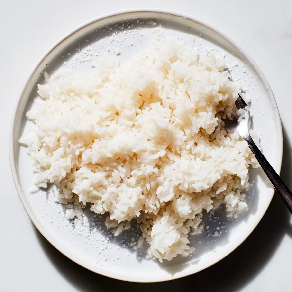 Aromatic Coconut Jasmine Rice steams gently, appearing light and fluffy, an ideal side dish.