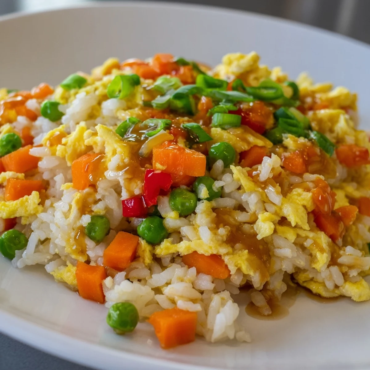 Steaming hot Egg Fried Rice, a flavorful combination of fluffy eggs, rice, and savory soy sauce.