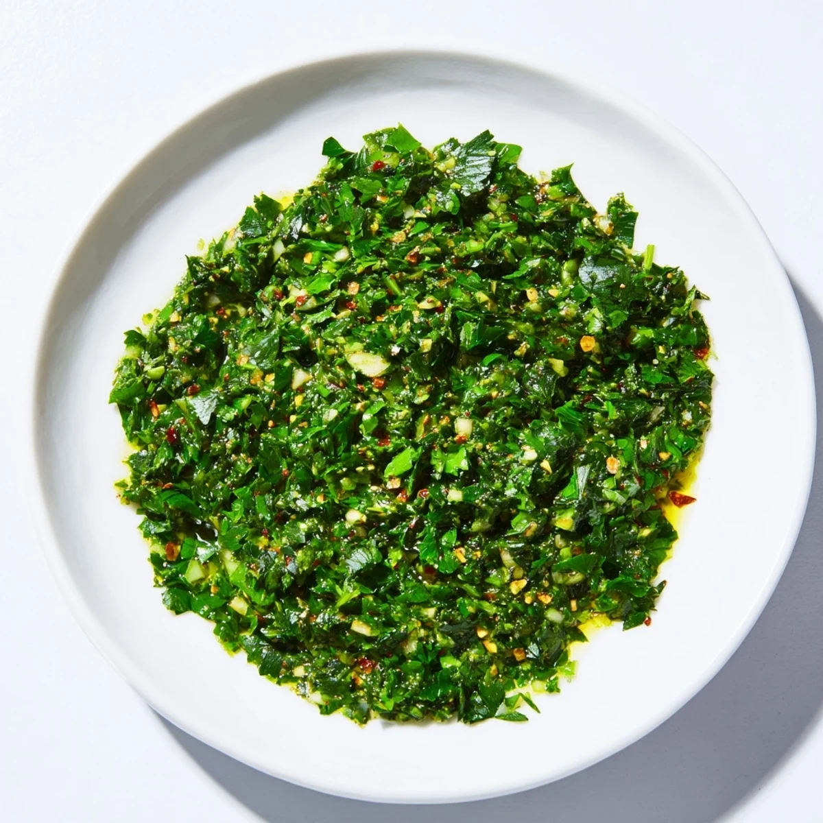 Bright green Moroccan Chermoula Marinade ready to coat fresh fish for an aromatic flavor infusion.