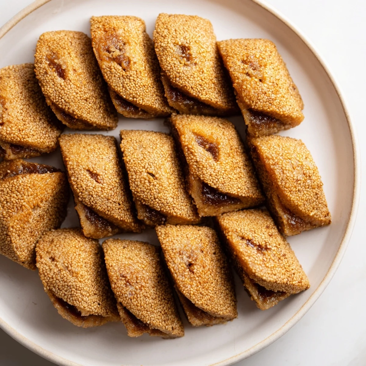 Golden, fried Tunisian makroudh cookies, showcasing their diamond shape and glistening honey glaze.