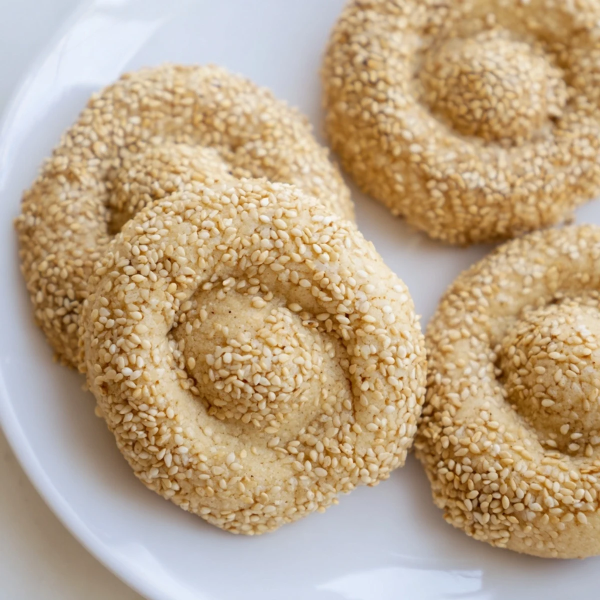 Golden, sesame-crusted Palestinian Kahk cookies, a delightful Middle Eastern treat, ready to enjoy.