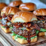 Delicious grilled sliders piled high with crisp bacon, perfect for dad's special day.