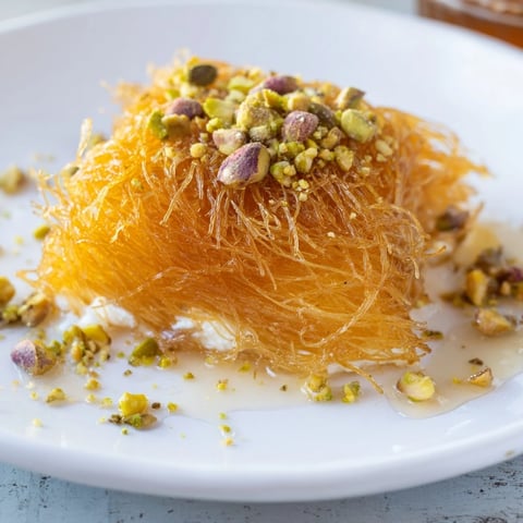 Golden-brown Lebanese Knafeh, a dessert with cheese and syrup, is a perfect celebratory treat.