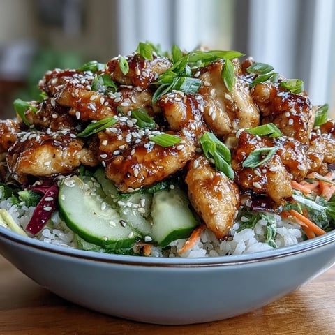 Vibrant Bang Bang Chicken Bowl with tender chicken, crunchy veggies, and creamy spicy sauce drizzled over fluffy rice.