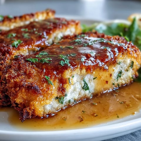 Golden-brown Lemon Parmesan Crusted Chicken cutlets rest on a platter, generously drizzled with a bright, silky lemon butter sauce.