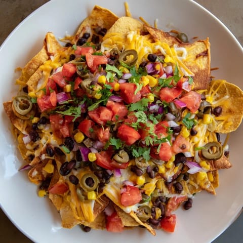 Golden-brown Sheet Pan Nachos, loaded with cheesy goodness, ready to be devoured with sour cream and salsa.