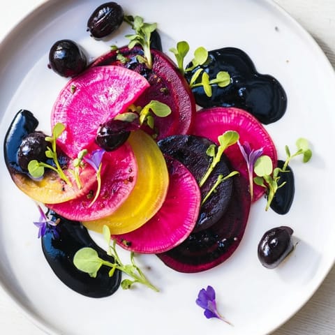 Artful food photography: a The Shadow Play appetizer with dark blackberries creating stunning shadows on the platter.