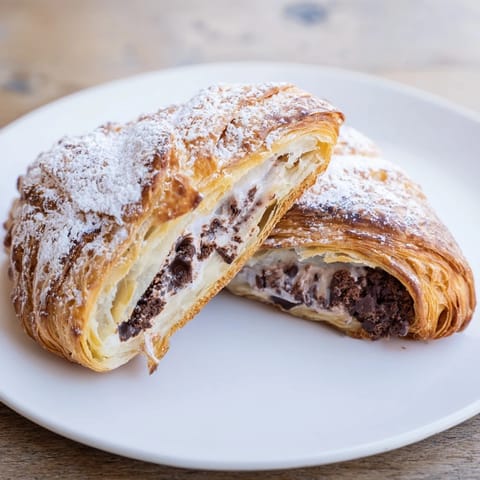 Buttery, flaky croissant filled with gooey, chocolate chip cookie dough; a Cookie Croissant dream.