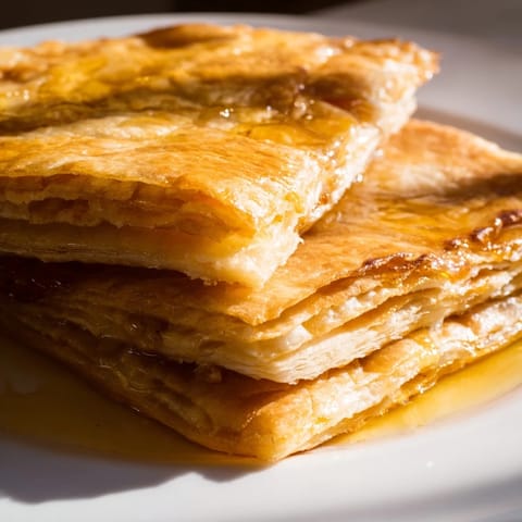 A stack of homemade Moroccan Msemen, showing off the perfectly crisp, layered texture ready to eat.