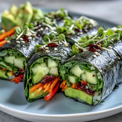 Delicious Nori Rolls with colorful vegetables, a healthy and satisfying bite.