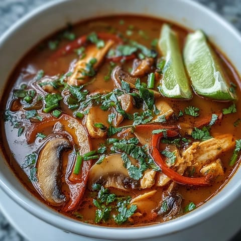 Spoon-ready Thai Coconut Curry Soup Bowl garnished with fresh cilantro and a lime wedge for a bright, citrusy finish.