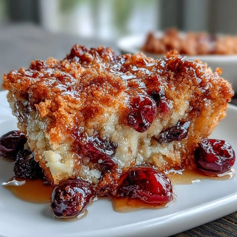 Buttery, crunchy topping covers tart cranberries in this easy, festive American dessert recipe.
