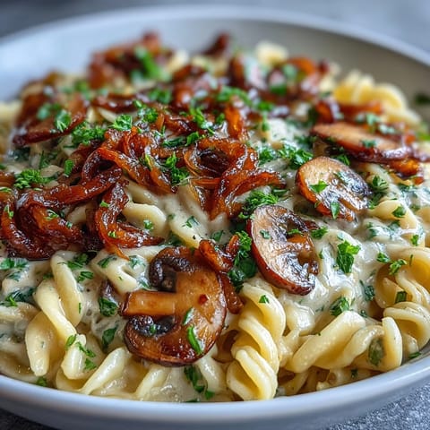 Onion Mushroom Stroganoff Noodles