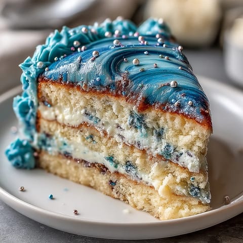 Pisces-Themed Galaxy Cake with shimmering blue and purple buttercream, edible glitter, and vanilla sponge layers, perfect for zodiac celebrations.