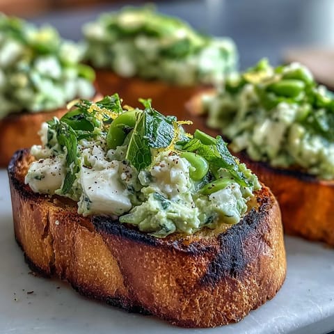 Bright Fava Bean and Mint Bruschetta, perfect for a light, flavorful starter.