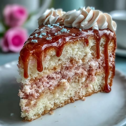 Elegantly draped Bridal Shower Rosé Velvet Cake with shimmering gold drip.