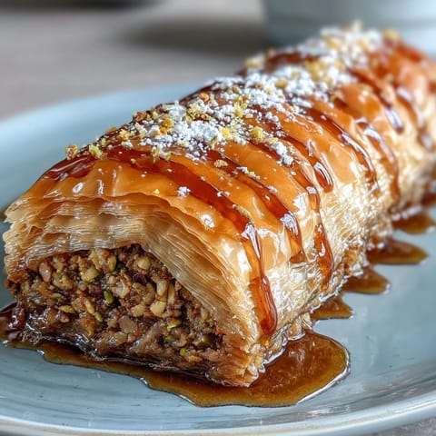 Golden Pistachio Baklava Rolls glistening with sweet orange blossom syrup.