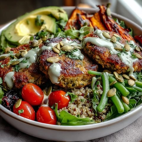 Vibrant Spring Buddha Bowl bursting with roasted vegetables and crispy falafel.