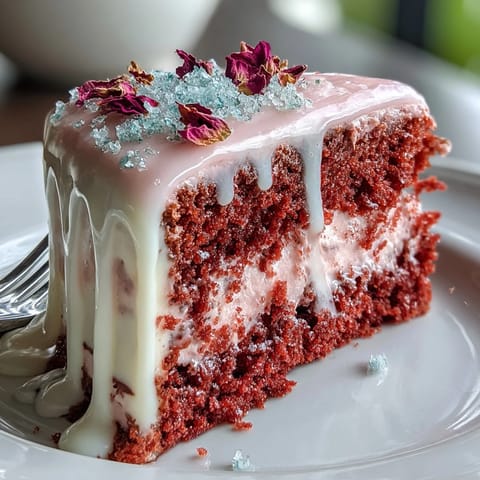A luscious Bridal Shower Rosé Velvet Cake, perfect for celebrations, with a glossy drip.