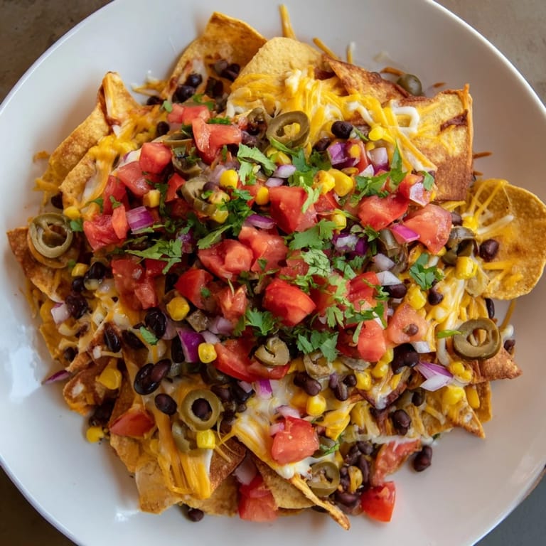 Golden-brown Sheet Pan Nachos, loaded with cheesy goodness, ready to be devoured with sour cream and salsa.