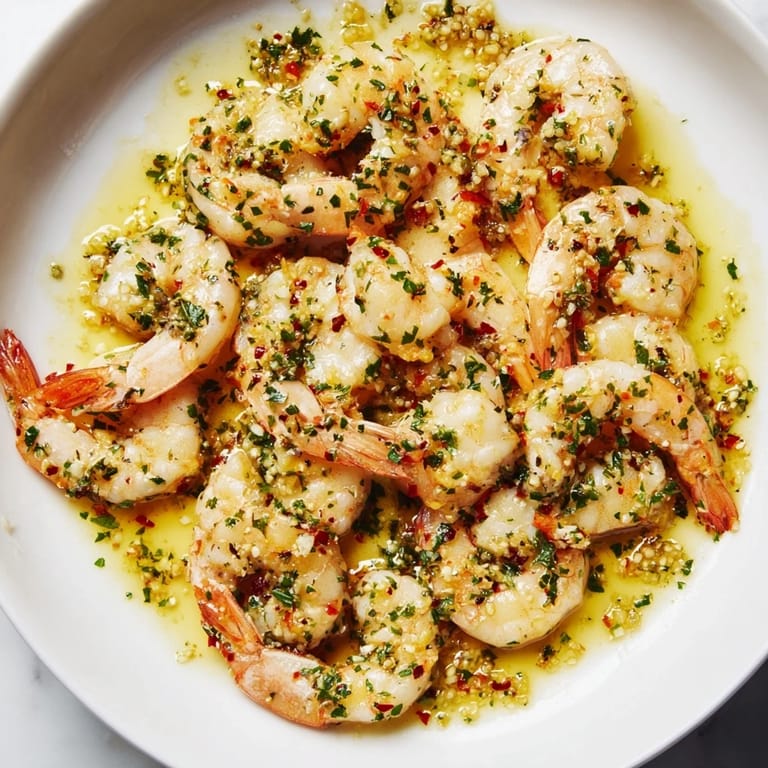 Vibrant plate of 15-Minute Garlic Shrimp Scampi featuring tender shrimp drizzled with lemon-butter perfection.