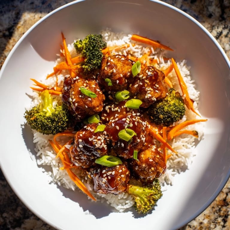 A delicious close-up of sesame seeds sprinkled atop the savory 20-minute chicken teriyaki bowls.