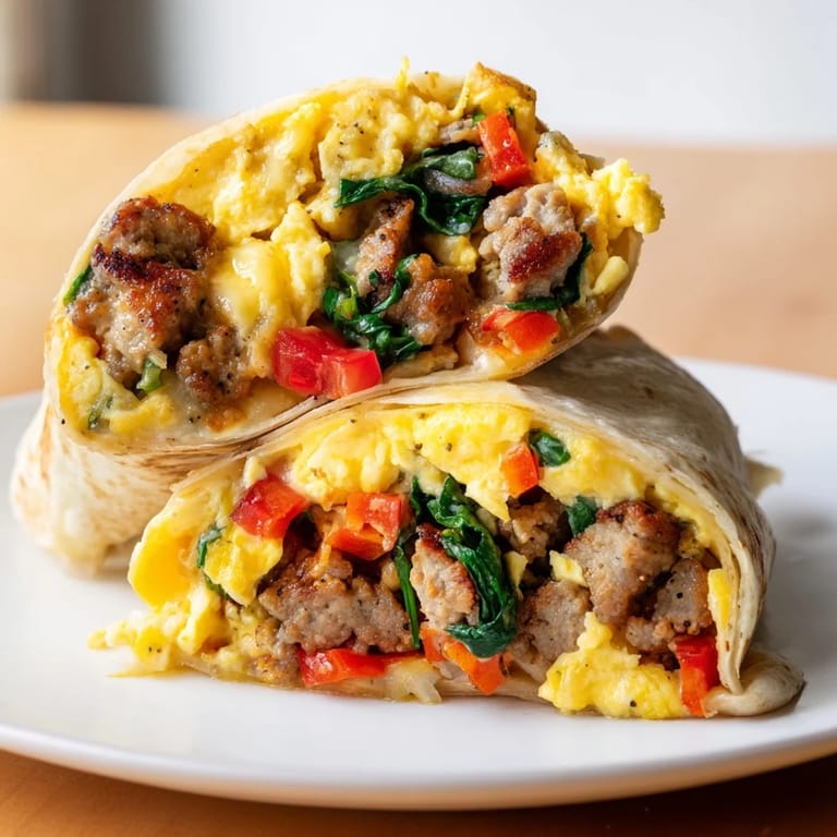 Golden-brown make-ahead breakfast burritos bursting with savory sausage, ready for a quick and easy breakfast.