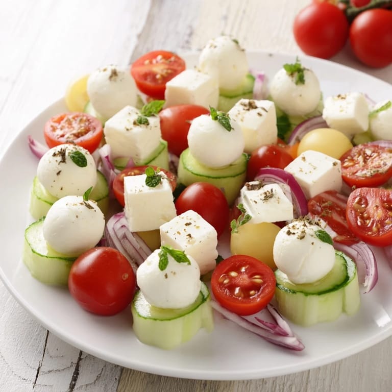 This Sun-Drenched Patio recipe presents a refreshing, artfully arranged platter with feta and veggies.