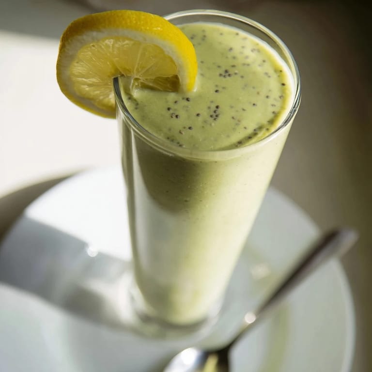 Thick and refreshing spinach avocado smoothie, blended to a smooth, creamy texture with fruit.
