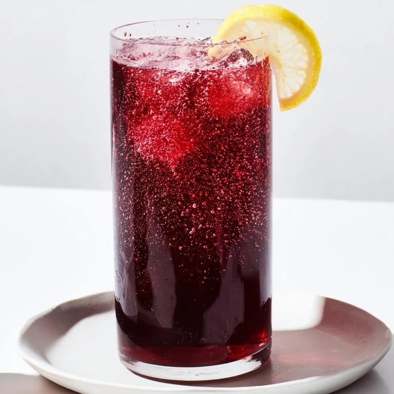 Bright red tart cherry juice sparkles in this refreshing Sleepy Girl Mocktail, a delicious, vegan drink.