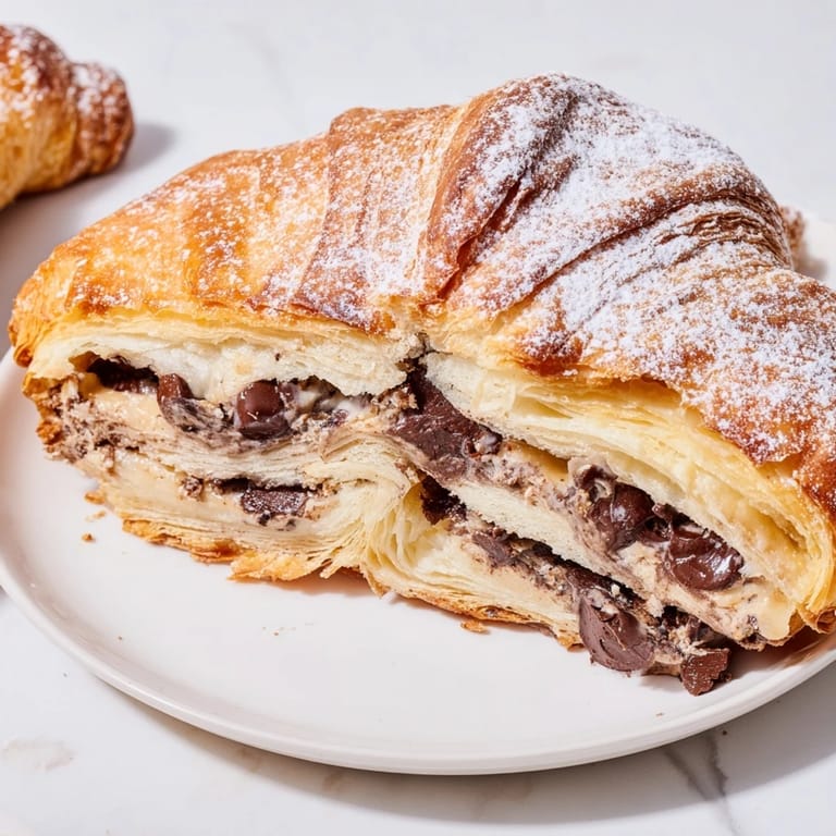 Freshly baked Cookie Croissant: a warm, flaky pastry bursting with delicious cookie dough filling.