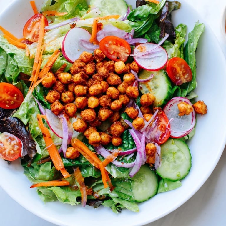 This vibrant Mixed Greens Salad with crispy chickpea croutons promises a fantastic, flavor-packed dining experience.