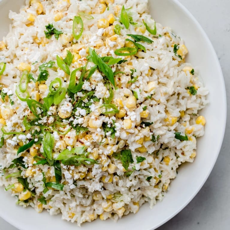 A bowlful of flavorful Mexican Street Corn Rice, with zesty lime and a sprinkle of chili powder.