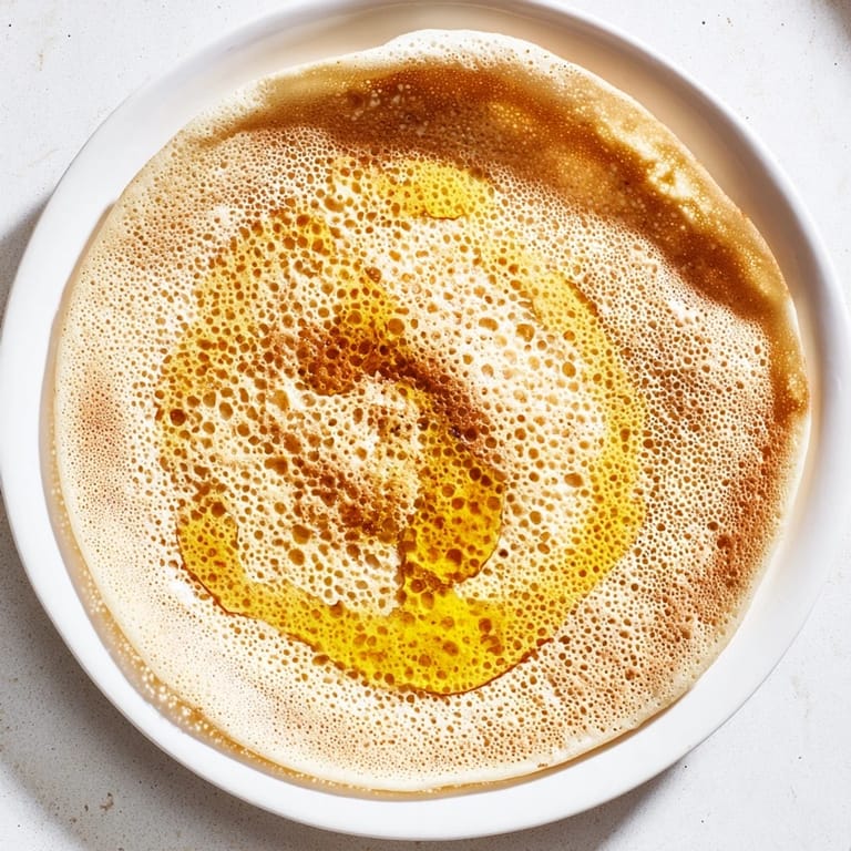 Warm and spongy Moroccan Baghrir crumpets, perfect for breakfast, served with a delicious honey-butter drizzle.