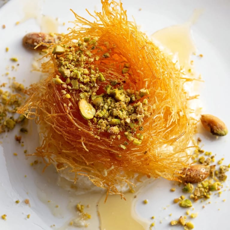 Irresistibly delicious, this warm Lebanese Knafeh features rich cheese, crispy phyllo, and sweet syrup.