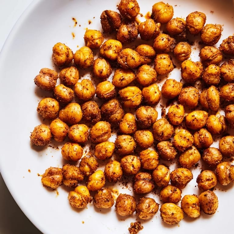 A bowl of oven-roasted chickpea snack tossed with bold spices, perfect for on-the-go snacking.  